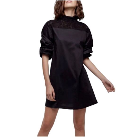 Daya By Zendaya Womens Crochet Mock Neck Black Dress Size Small Puff Sleeve - Picture 1 of 11